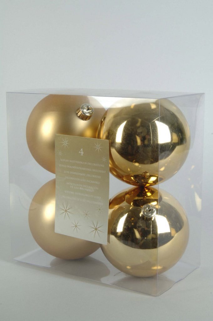 Kaemingk Plain Shatterproof Baubles Pack 4 100mm Gold