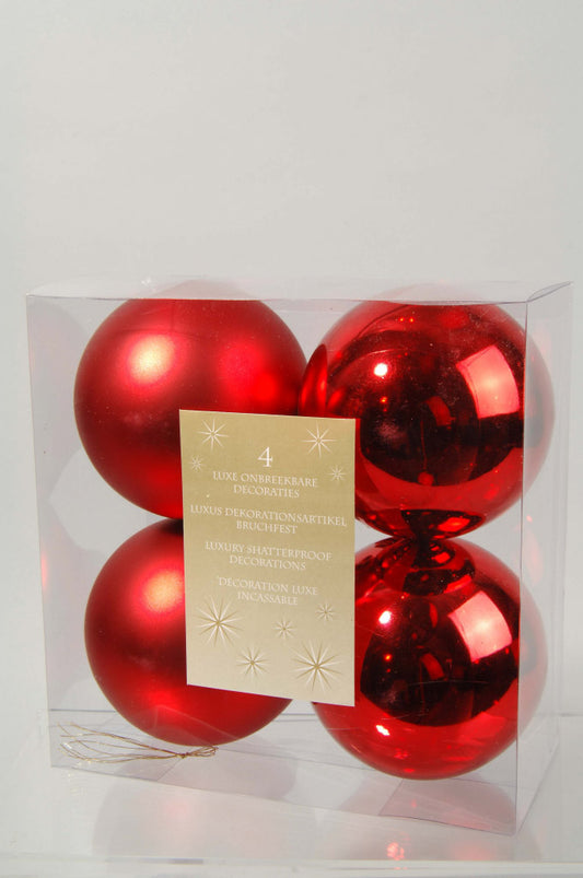 Kaemingk Shatterproof Plain Baubles Pack 4 10cm Red