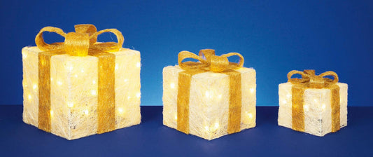 Premier LED Glitter Parcels 3 Piece Cream/Gold