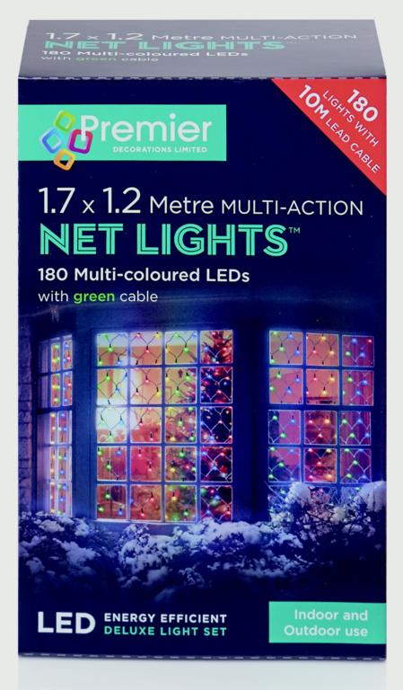 Premier Multi-Action LED Net Lights 180 LED 1.75 x 1.2m Multi