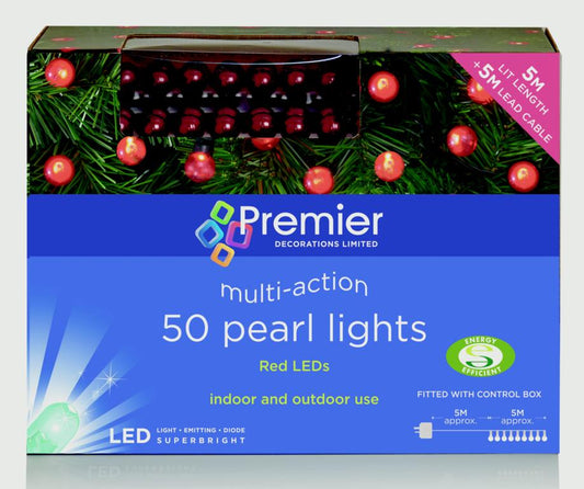 Premier 50 LED Multi Action Pearl Lights Red