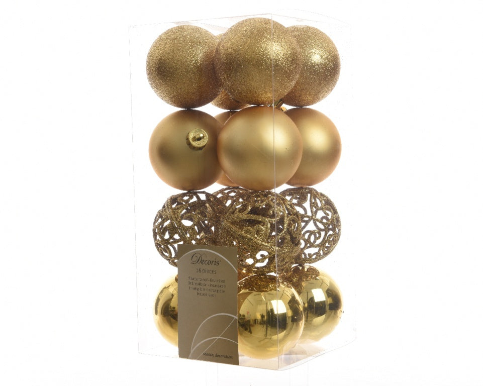 Kaemingk Shatterproof Baubles Pack 16 60mm Light Gold