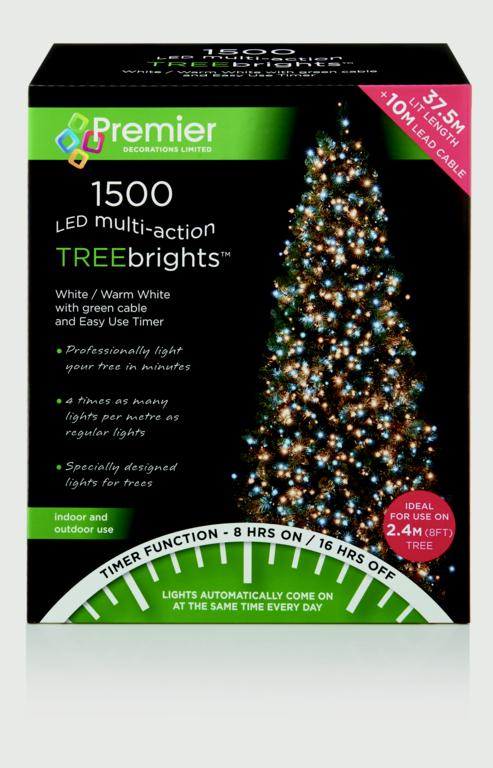 Premier Multi Action Treebrights With Timer 1500 LED White/Warm White/Green