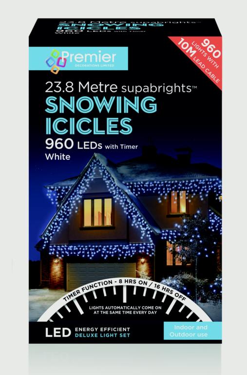 Premier Snowing Icicles With Timer Warm White 960 LED