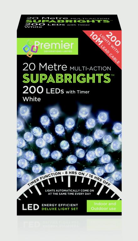 Premier Multi Action Supabrights With Timer 200 LED White/Green