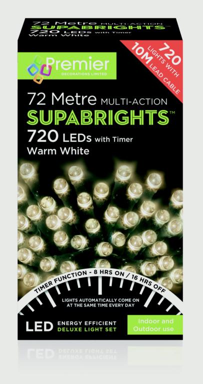 Premier Multi Action Supabrights With Timer 720 LED Warm White/Green