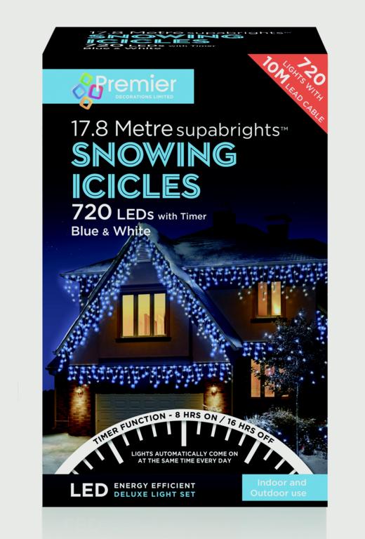 Premier Snowing Icicles With Timer Blue & White 720 LED