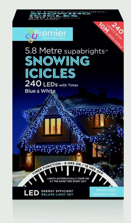 Premier Snowing Icicles With Timer Blue & White 720 LED