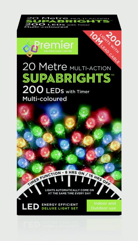 Premier Multi Action Supabrights With Timer 200 LED Multi/Green