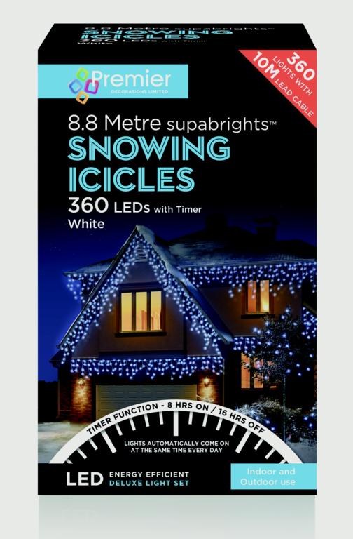 Premier Snowing Icicles With Timer White 360 LED