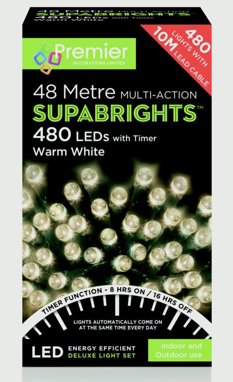 Premier Multi Action Supabrights With Timer 480 LED Warm White/Green