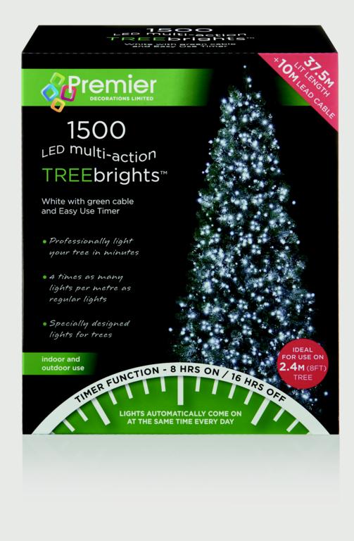 Premier Multi Action Treebrights With Timer 1500 LED White/Green