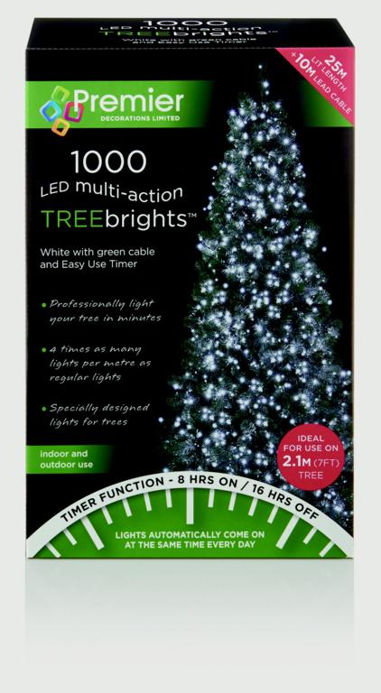 Premier Multi Action Treebrights With Timer 1000 LED White/Green