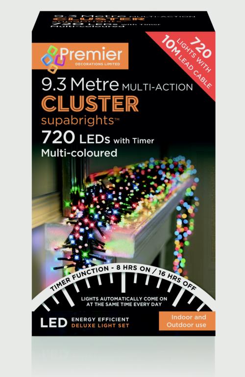 Premier Multi Action Supabrights Cluster Lights With Timer 720 LED Multi/Green