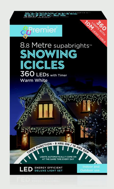 Premier Snowing Icicles With Timer Warm White 360 LED