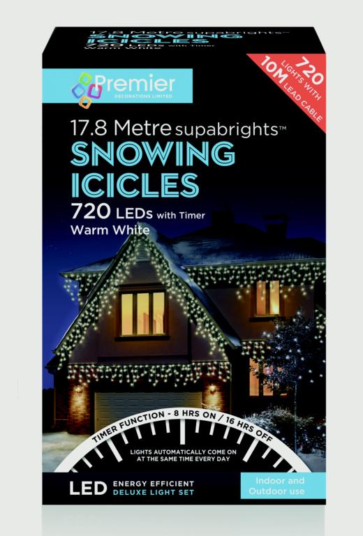 Premier Snowing Icicles With Timer Warm White 720 LED