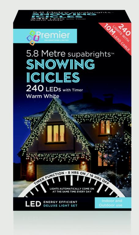 Premier Snowing Icicles With Timer Warm White 720 LED