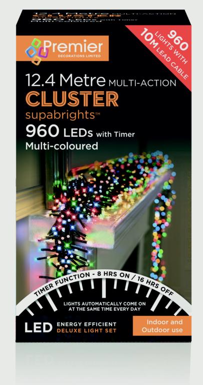 Premier Multi Action Cluster Brights With Timer 960 LED Multi/Green