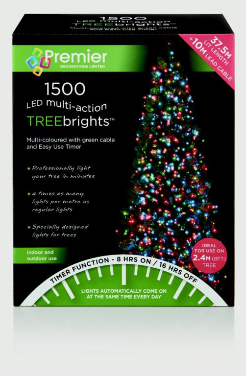 Premier Multi Action Treebrights With Timer 1500 LED Multi/Green