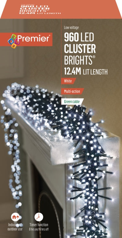 Premier Multi Action Cluster Brights With Timer 960 LED White/Green