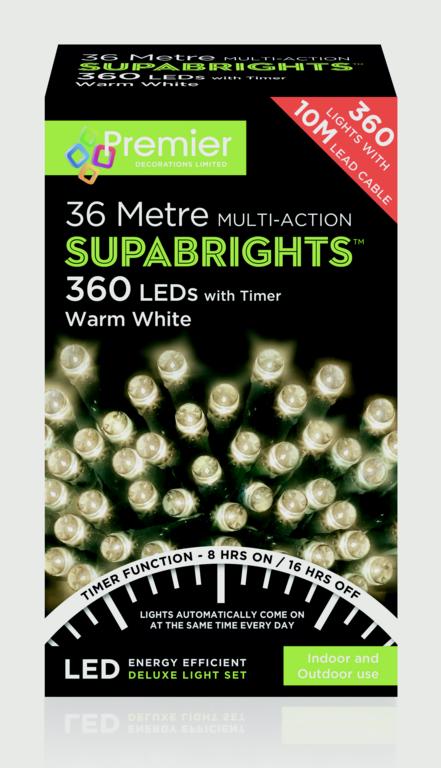 Premier Multi Action Supabrights With Timer 360 LED Warm White/Green