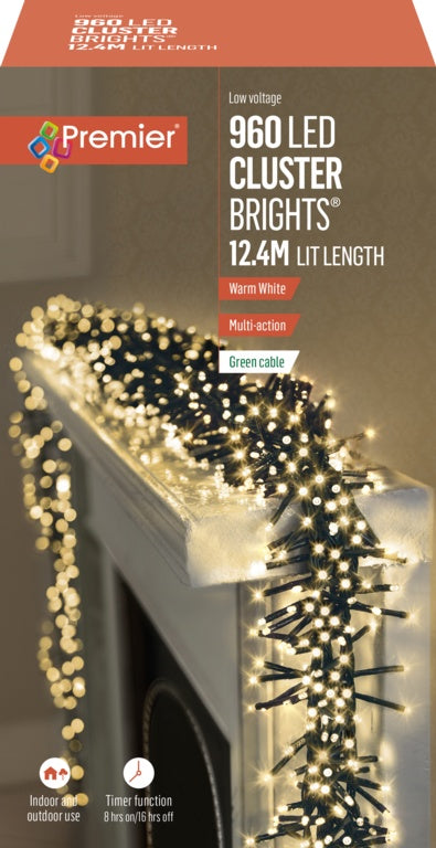 Premier Multi Action Cluster Brights With Timer 960 LED Warm White/Green