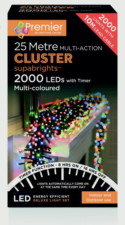 Premier Multi Action Supabrights Cluster Lights With Timer 2000 LED Multi/Green