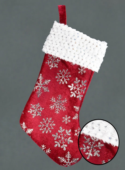 Davies Products Snowflake Velvet Stocking Red