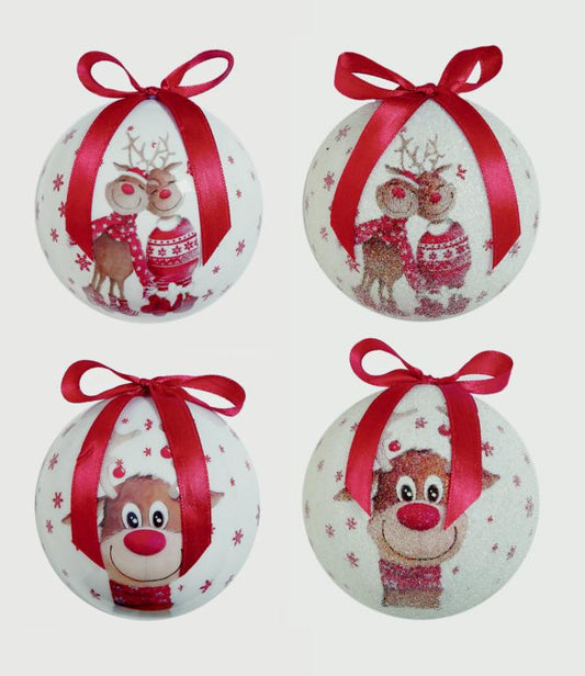 Premier Cute Reindeer Baubles 75mm Assorted Designs Available