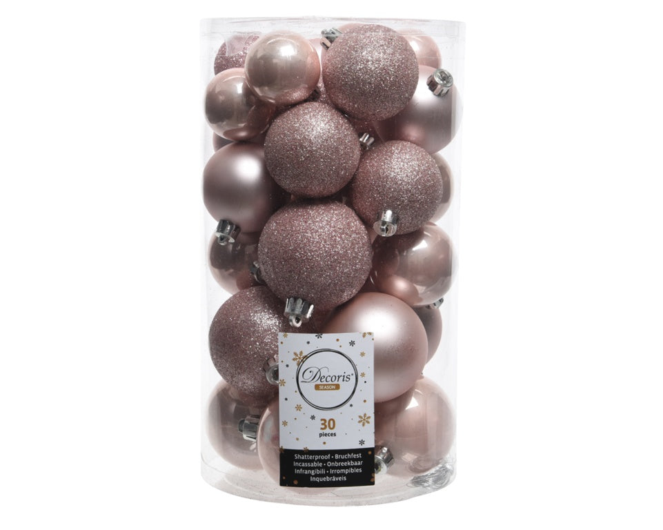 Kaemingk Shatterproof Baubles Pack 30 Blush Pink Mix