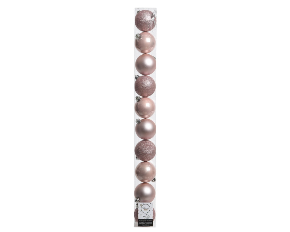 Kaemingk Shatterproof Plain Bauble Mixed Tube 10 6cm Blush Pink