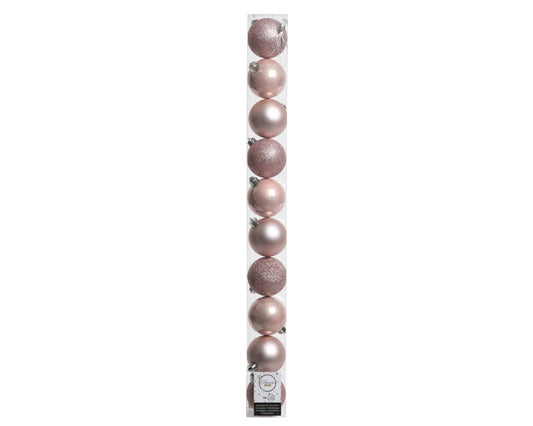 Kaemingk Shatterproof Plain Bauble Mixed Tube 10 6cm Blush Pink