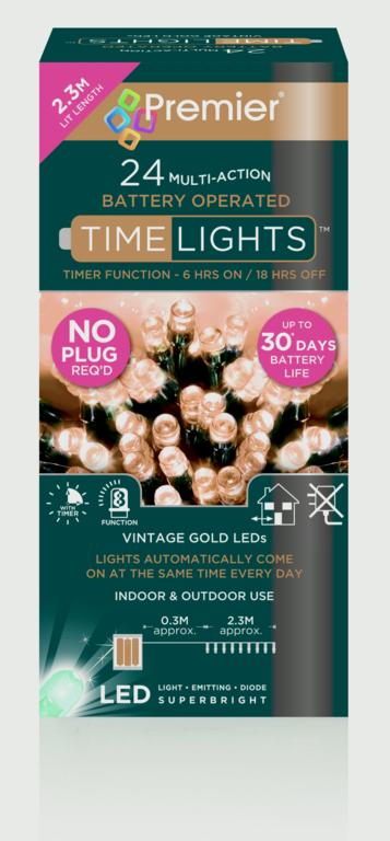 Premier Multi Action Battery Operated TIMELIGHTS™ 24 LED Vintage Gold