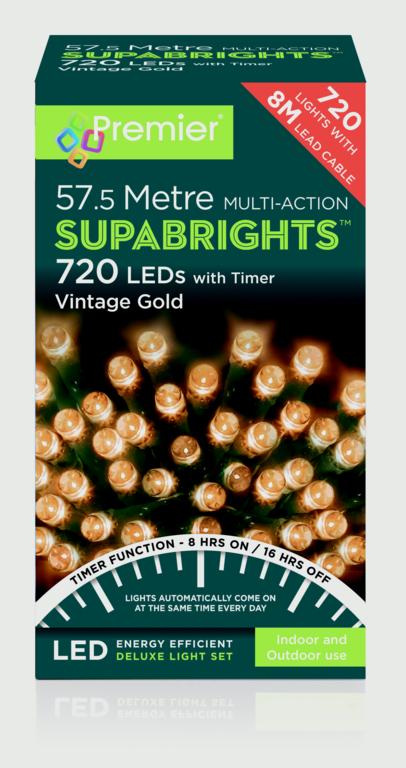 Premier Multi Action Supabrights With Timer 200 LED Vintage Gold/Green