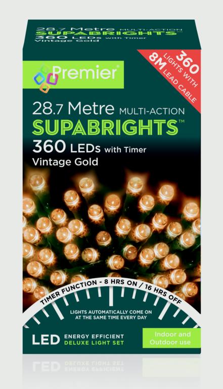 Premier Multi Action Supabrights With Timer 360 LED Vintage Gold/Green