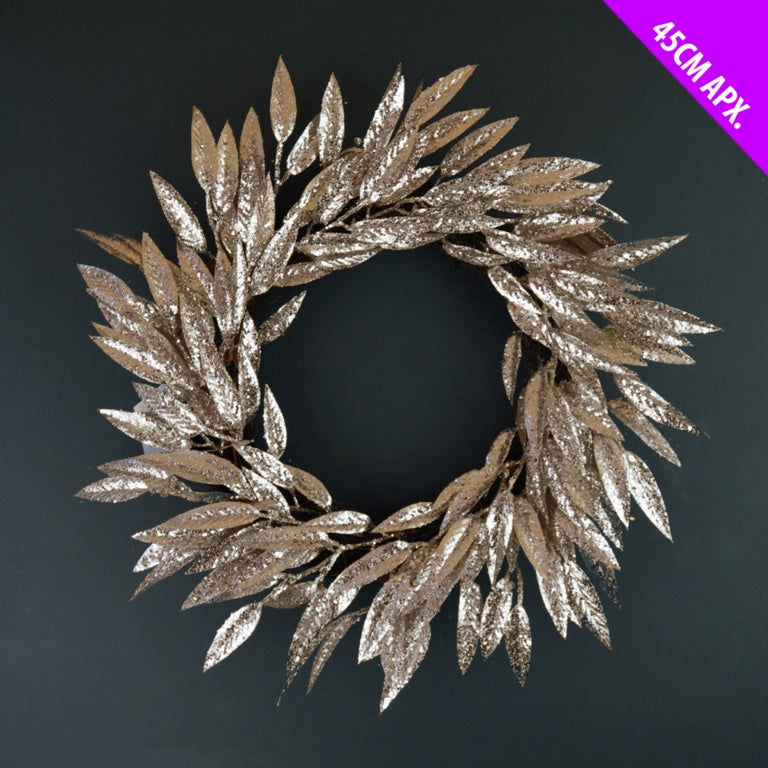 Davies Products Leaves Wreath 45cm Champagne