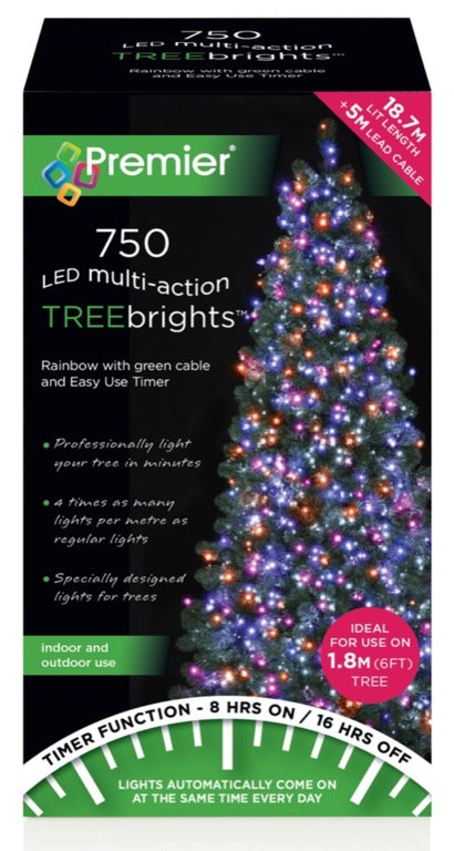 Premier Multi Action LED Treebrights With Timer 750 Bulb Rainbow