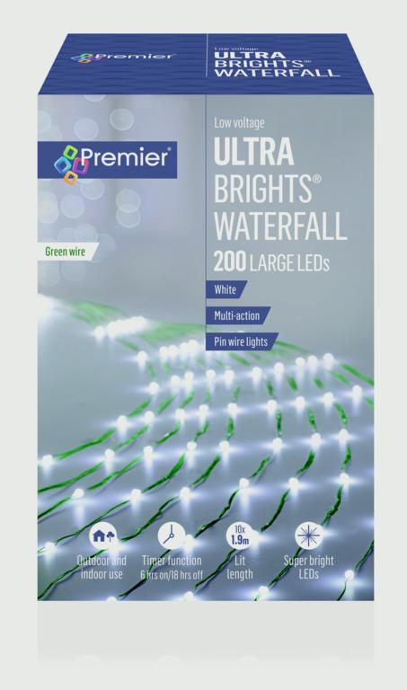 Premier UltraBrights Waterfall Lights 200 LEDs White Green Wire