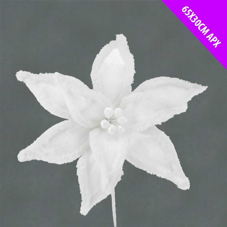 Davies Products Fur Edge Poinsettia Stem White