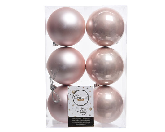 Kaemingk Shatterproof Plain Baubles Pack 6 8cm Blush Pink