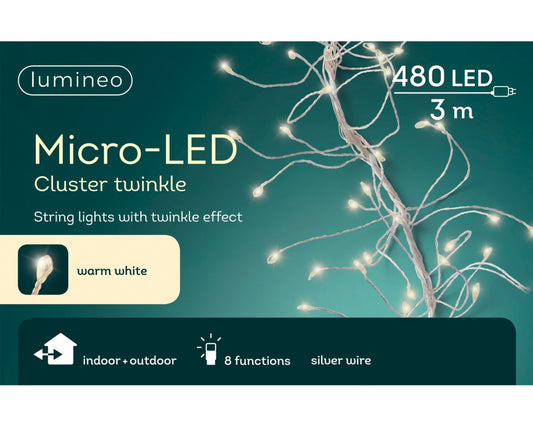 Kaemingk Micro LED Cluster Twinkle Lights 480 Cool White/Silver Cable