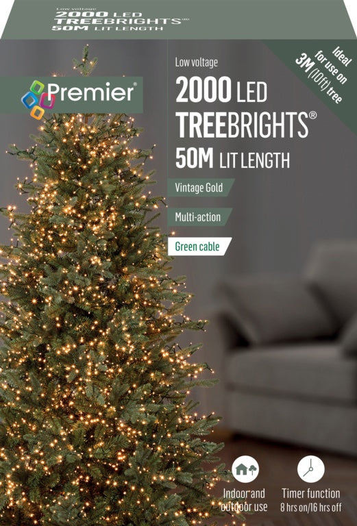 Premier Multi Action Treebrights With Timer 2000 LED Vintage Gold/Green