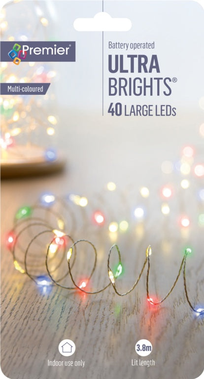 Premier 40 LED Indoor Ultrabrights With Timer Multi Coloured /Silver Wire