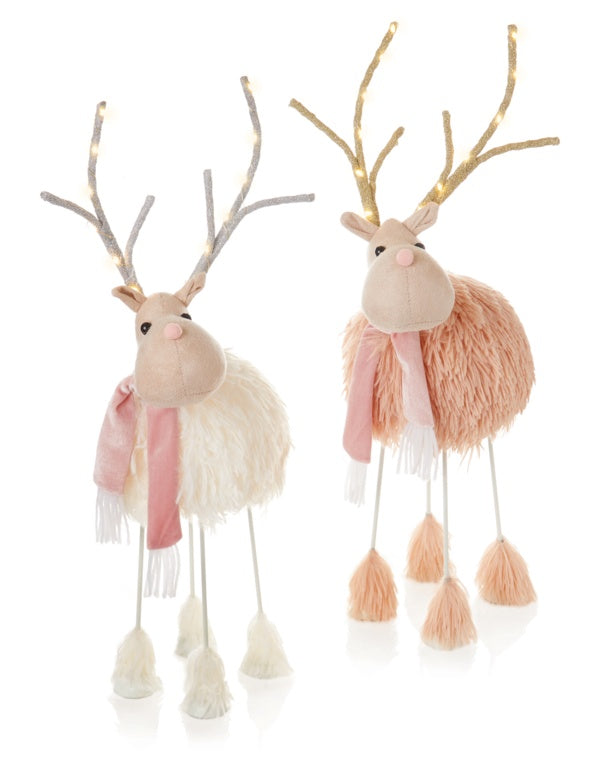 Premier Cream or Pink Fur Reindeer 52 x 25cm Battery Operated LED