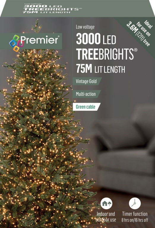 Premier Multi Action Treebrights With Timer 3000 LED Vintage Gold/Green