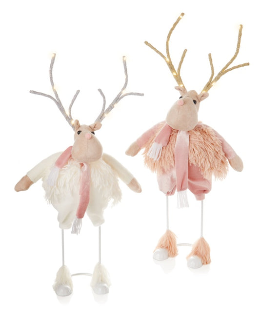 Premier Cream or Pink Fur Reindeer Assorted 56 x 23cm Battery Operated LED