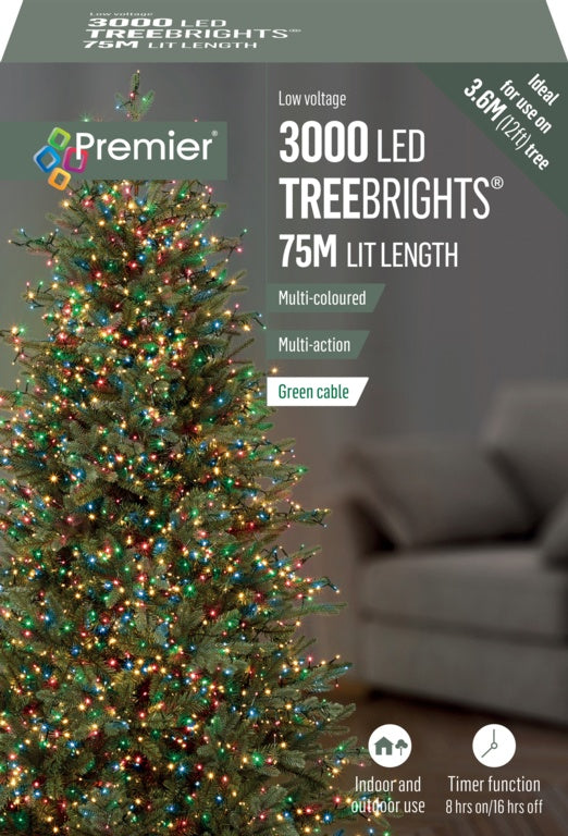 Premier Multi Action Treebrights With Timer 3000 LED Multi/Green