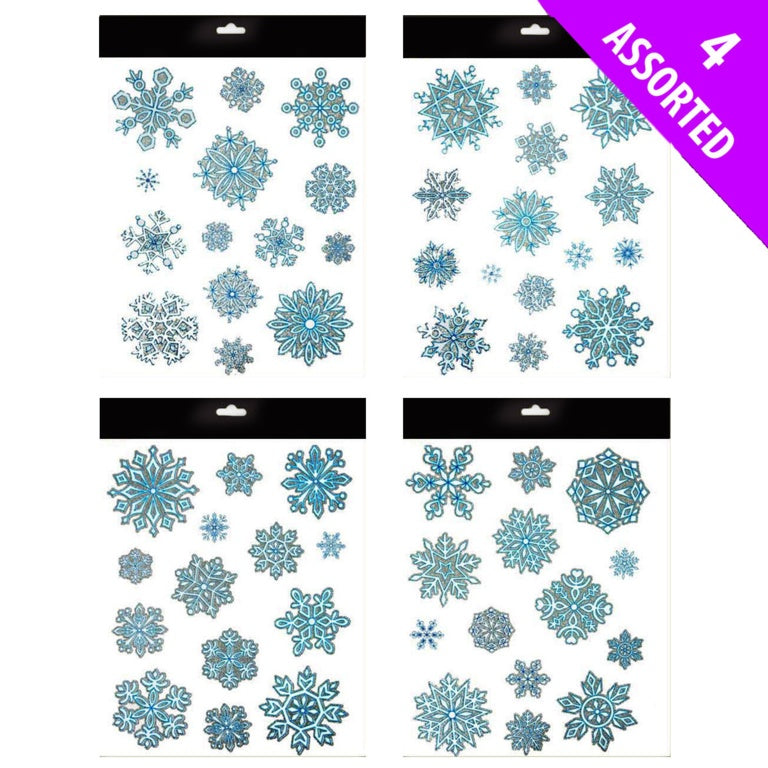 Davies Products Snowflake Glitter Joy Window Cling 4 Assorted