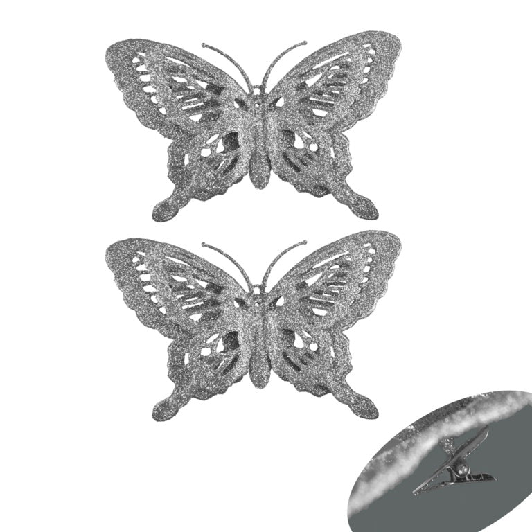 Davies Products Glitter Butterflies Pack 2 Silver