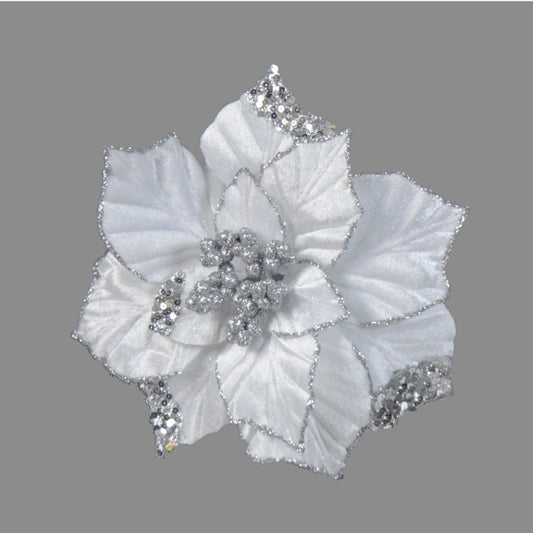 Davies Products Clip-On Velvet Poinsettia 22cm Silver